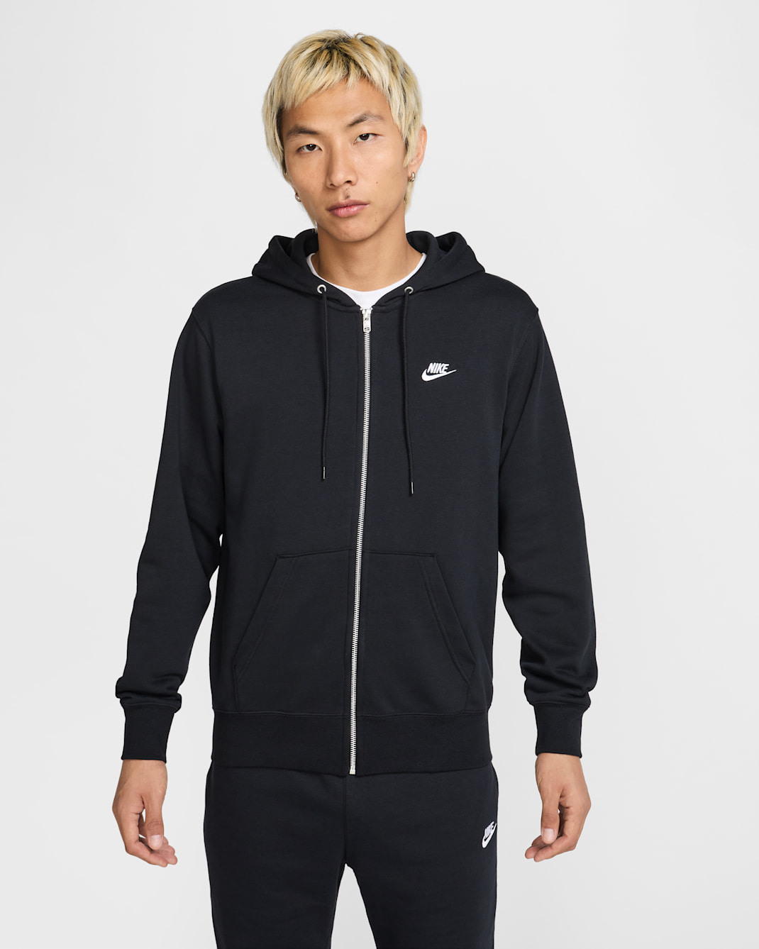 Nike Club Men's Full-Zip French Terry Hoodie - Black/Black/White