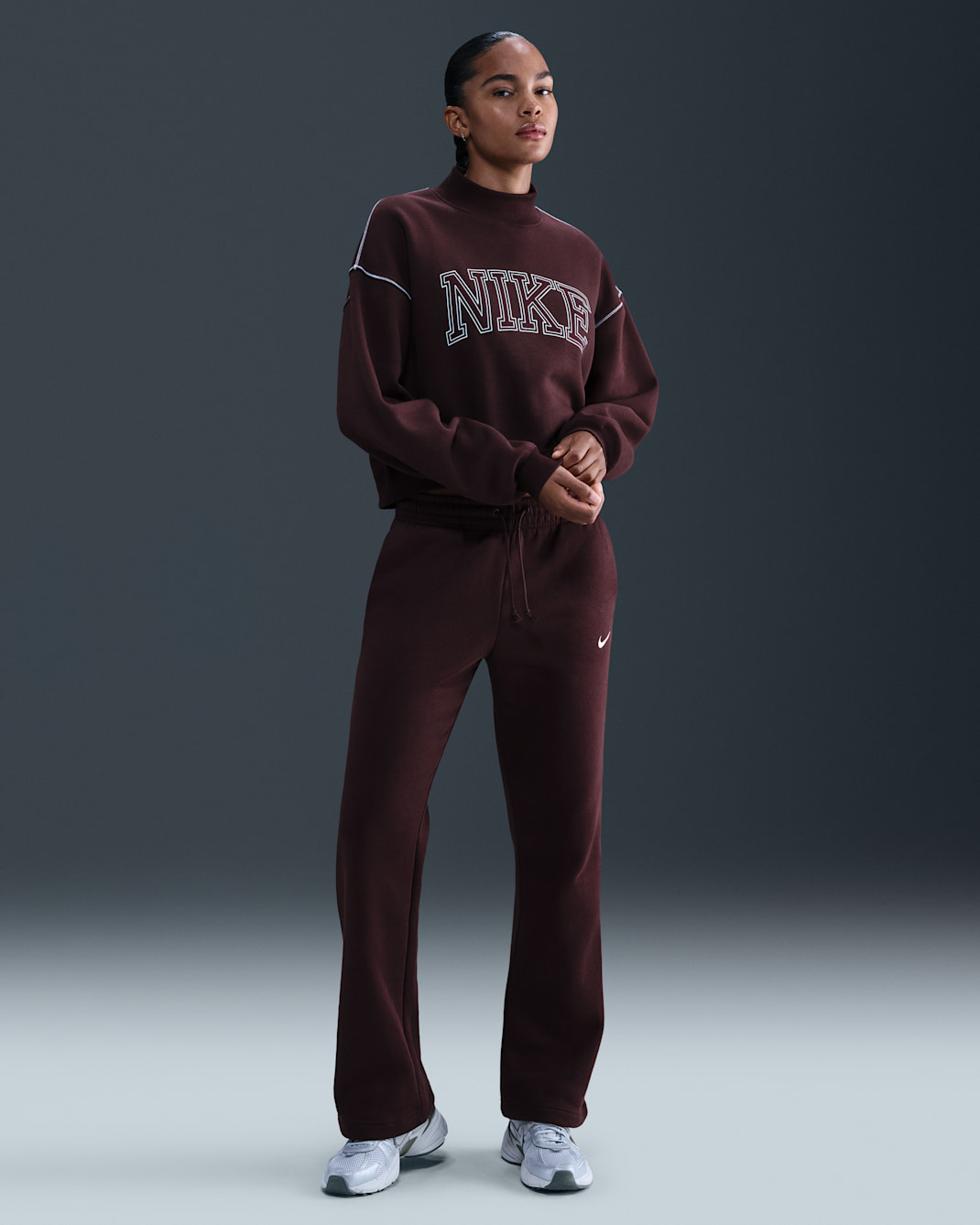 Nike Sportswear Phoenix Fleece Women's Mid-Rise Open-Hem Pants - Burgundy Crush/Sail