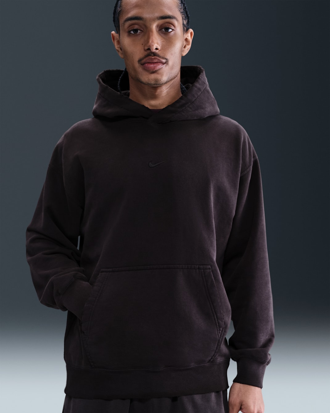 Nike Solo Swoosh Men's French Terry Pullover Hoodie - Black/Black