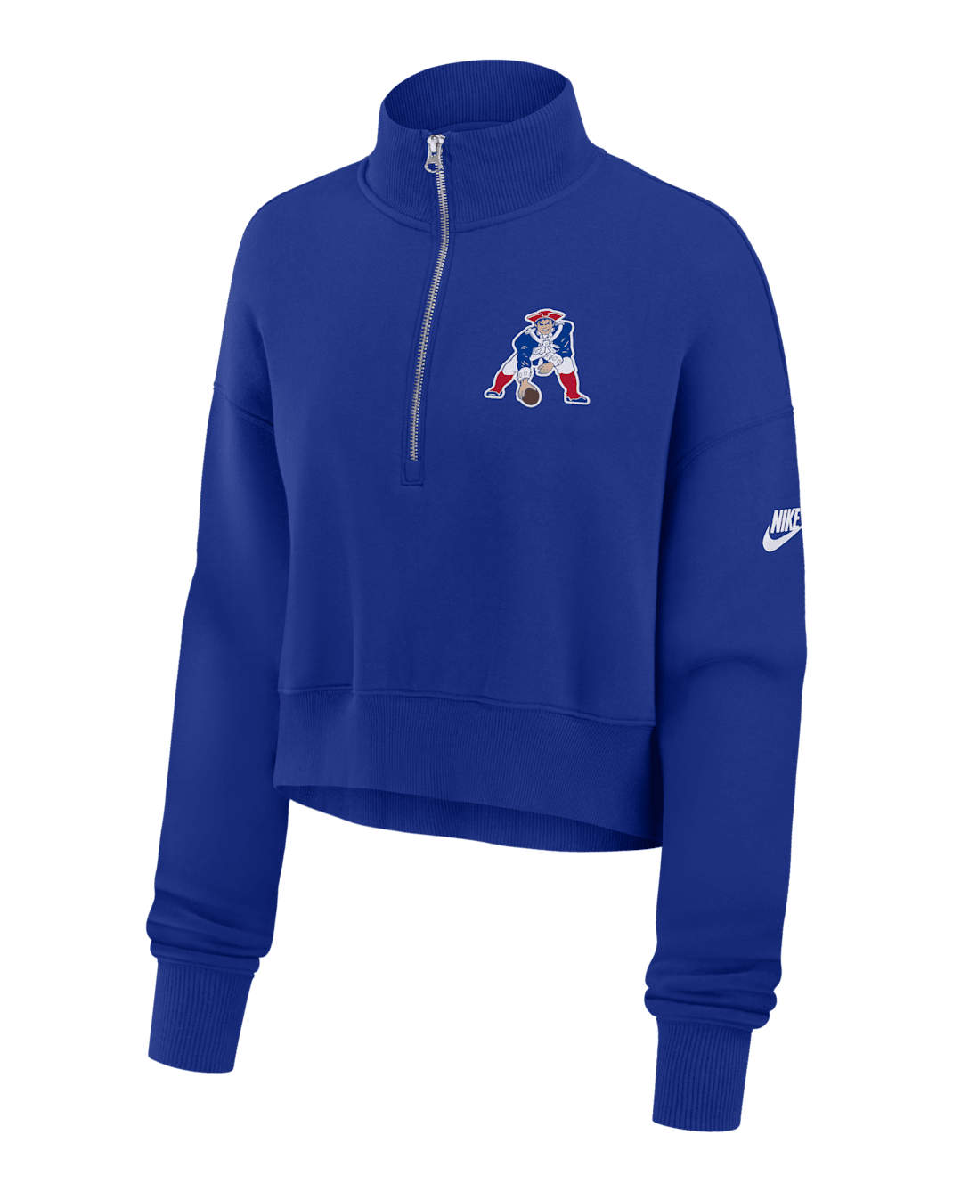 New England Patriots Rewind Phoenix Women's Nike NFL Cropped 1/4-Zip Crew - Royal