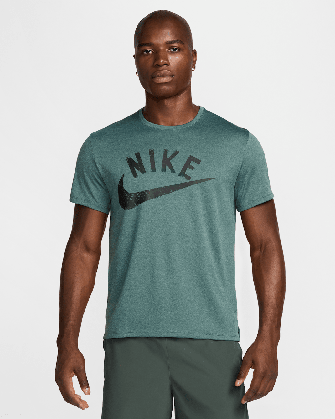 Nike Miler Dri-FIT Kurzarm-Laufoberteil für Herren - Bicoastal/Vintage Green/Heather/Schwarz