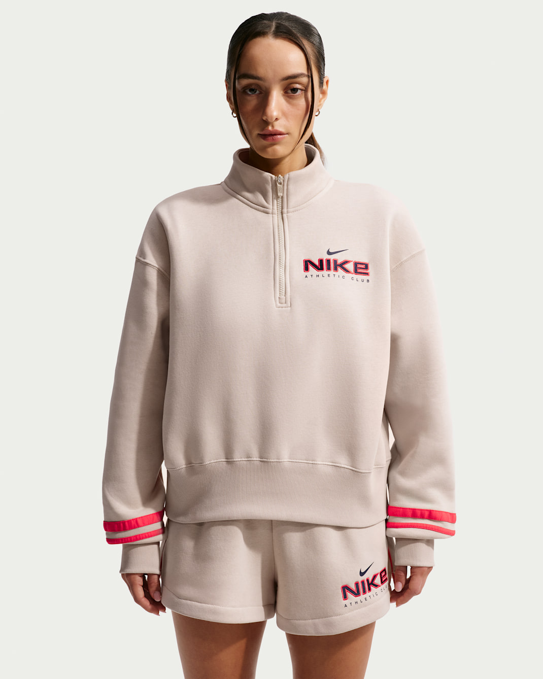 Nike Sportswear Women's Oversized 1/4-Zip Fleece Top - Sand Drift
