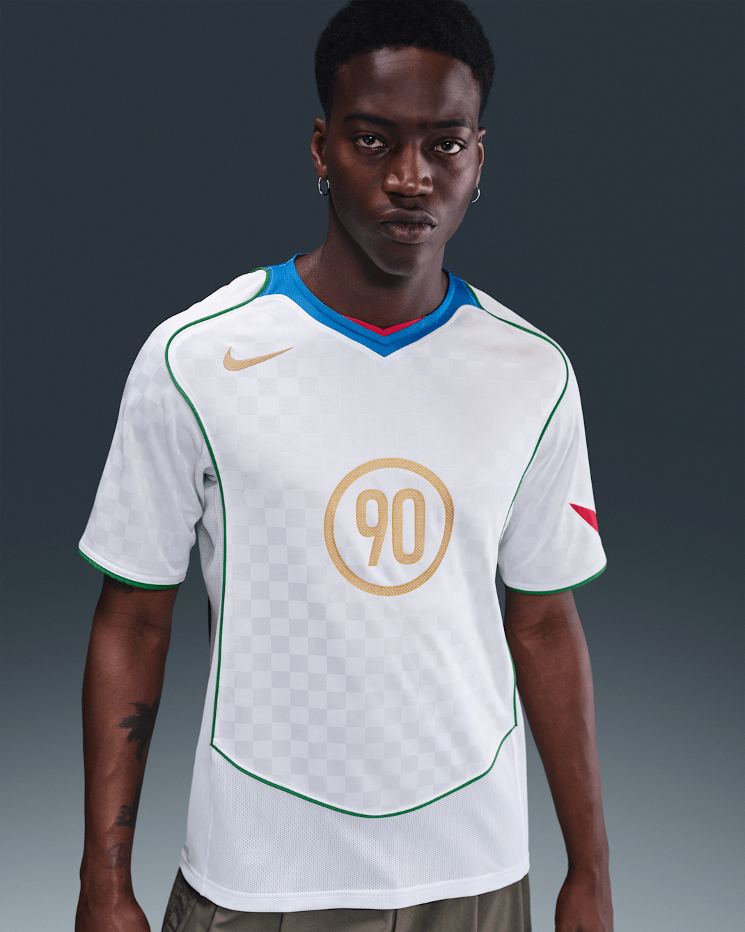 Nike Total 90 Men's Dri-FIT Soccer Jersey - White/Italy Blue/Sport Red/Metallic Gold
