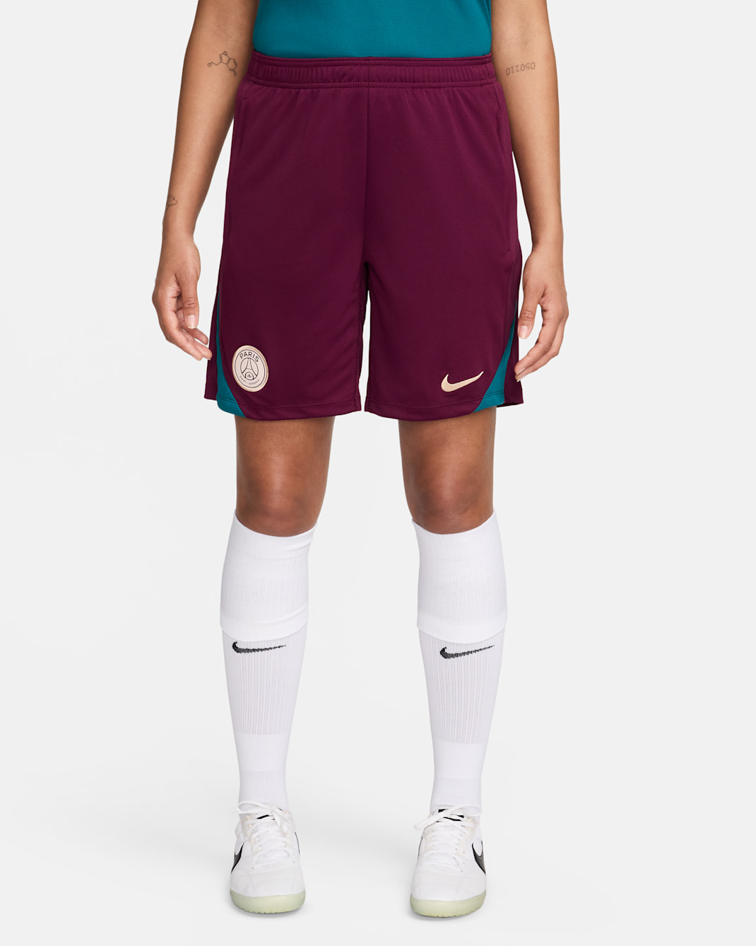 กางเกงฟุตบอลขาสั้นแบบถักผู้ชาย Jordan Dri-FIT Paris Saint-Germain Strike - Bordeaux/Geode Teal/Guava Ice