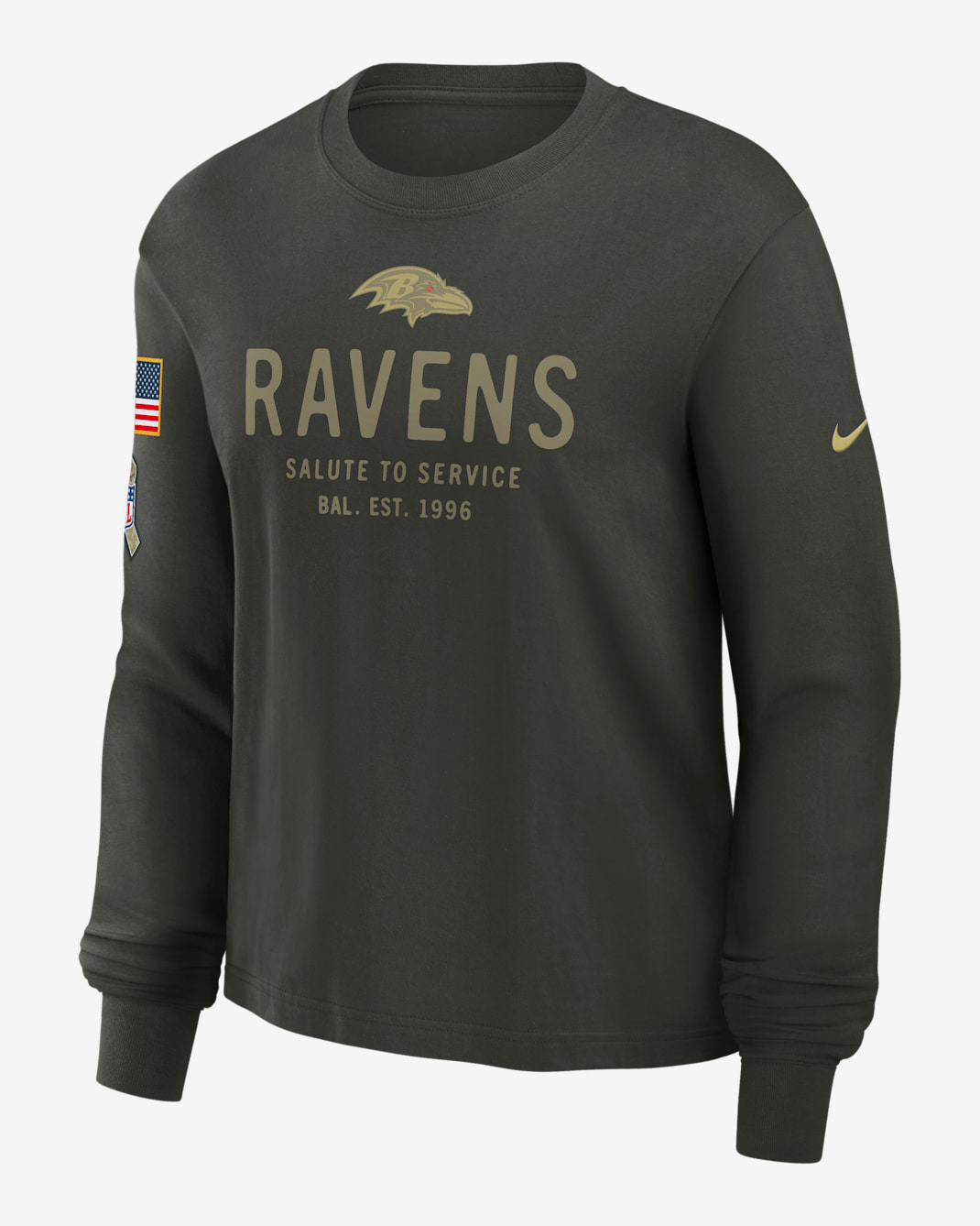 Baltimore Ravens Salute to Service Sideline Women's Nike Dri-FIT NFL Long-Sleeve T-Shirt - Olive