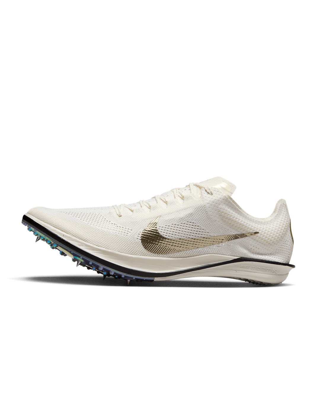 Nike Dragonfly 2 Elite "Jakob Ingebrigtsen"-pigsko til stadionatletik og distanceløb - Sail/Medium Ash/sort/Metallic Gold Grain