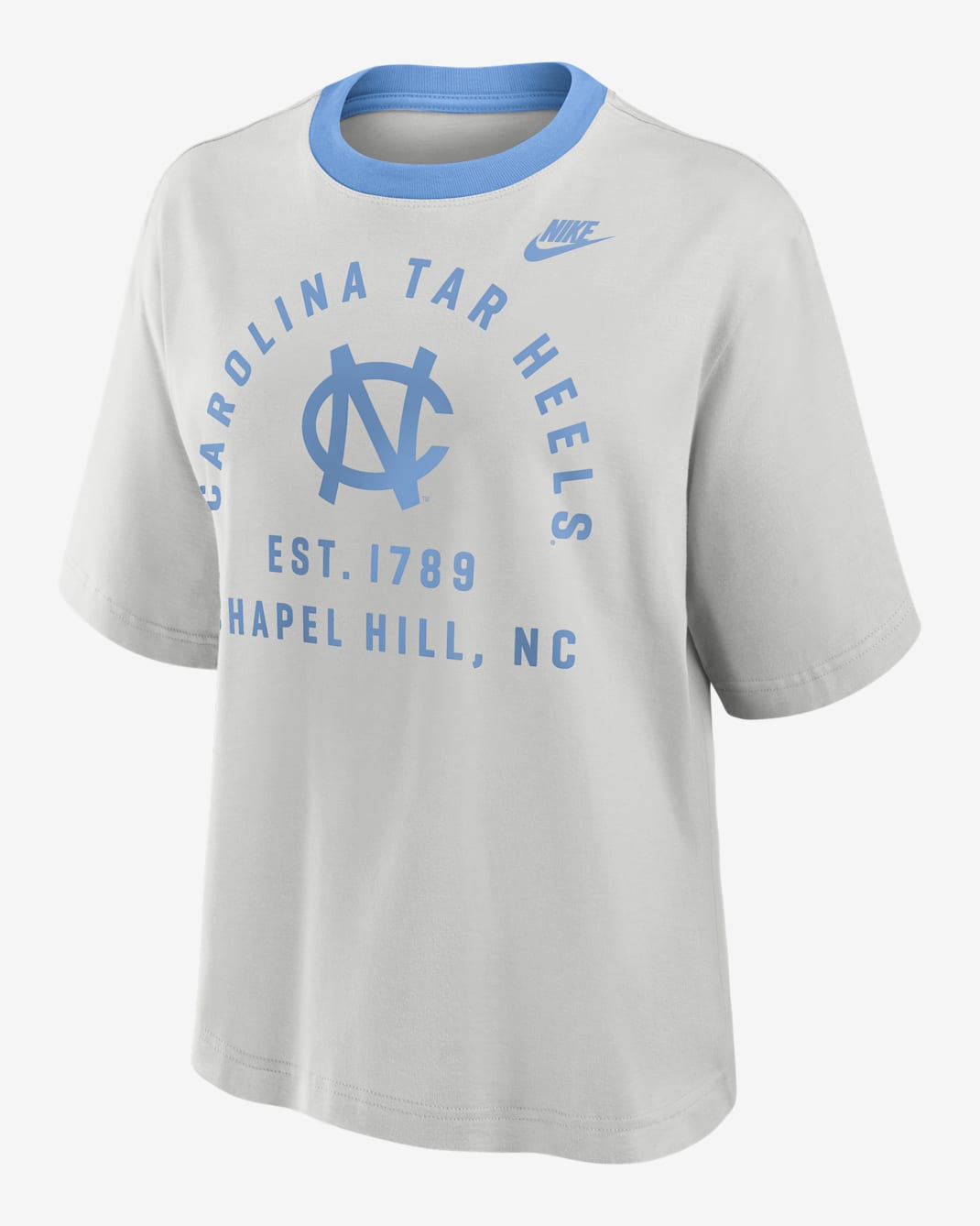 North Carolina Legacy Arch Script Boxy Women's Nike College T-Shirt - Photon Dust
