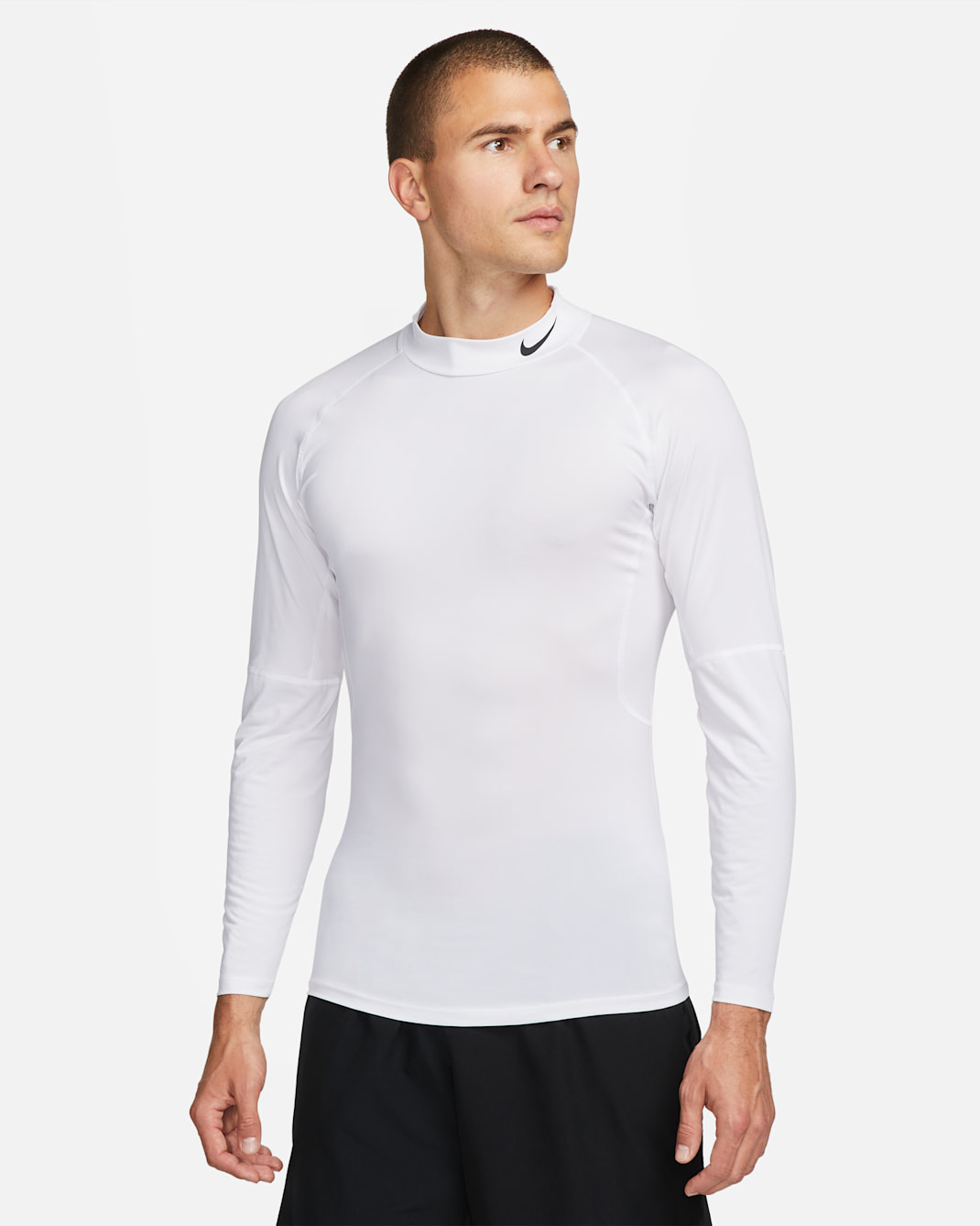 Nike Pro Men's Dri-FIT Fitness Mock-Neck Long-Sleeve Top - White/Black