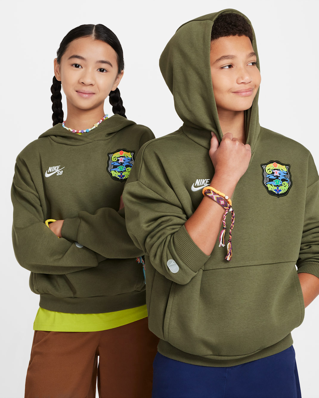 Nike SB Older Kids' Oversized Skate Hoodie - Medium Olive/White