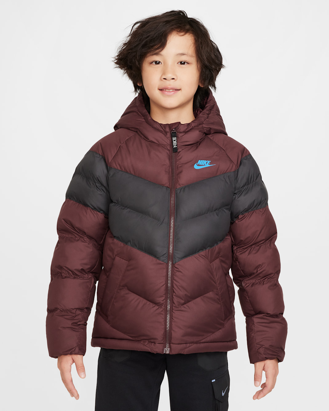 Nike Sportswear Older Kids' Synthetic Fill Hooded Jacket - Burgundy Crush/Anthracite/Light Photo Blue