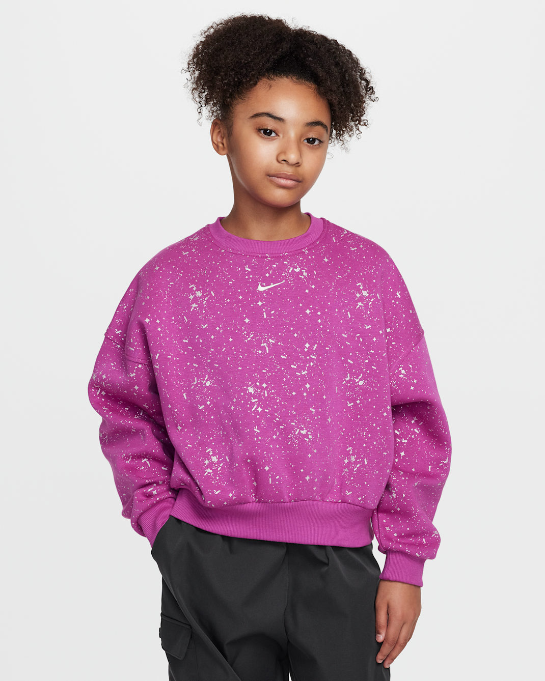 Nike Sportswear Club Fleece Older Kids' (Girls') Crew-Neck Sweatshirt - Hot Fuchsia/Metallic Silver