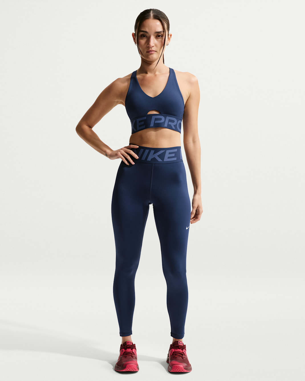 나이키 프로 스컬프트 여성 하이웨이스트 풀 렝스 레깅스 - 미드나이트 네이비/화이트