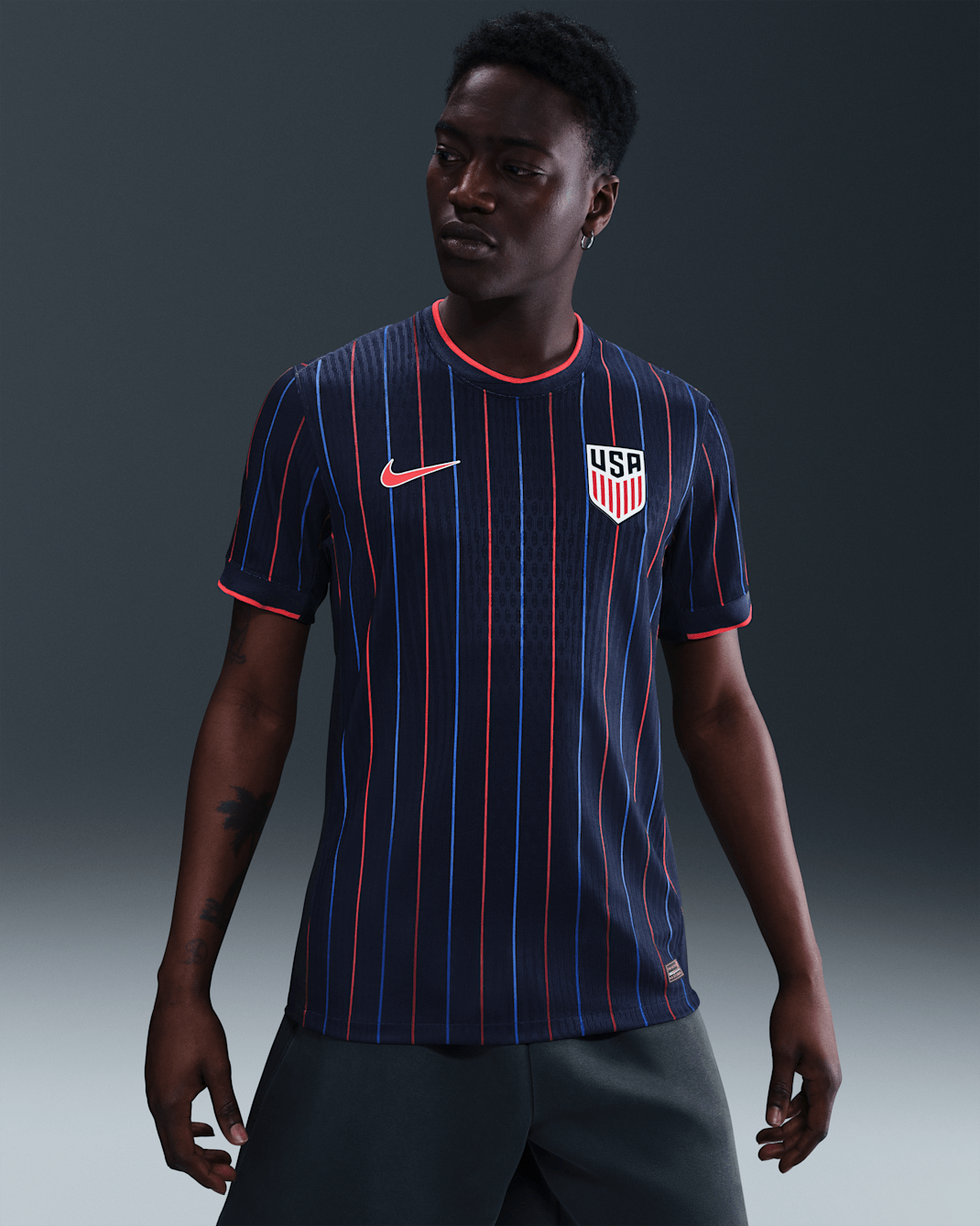 USMNT 2025 Match Away (Men's Team) Men's Nike Dri-FIT ADV Soccer Authentic Jersey - Obsidian/Challenge Red