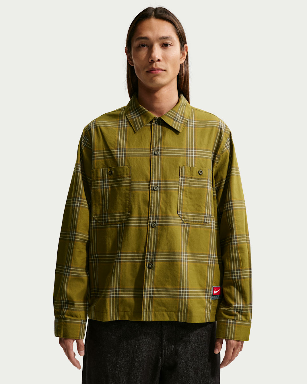 Nike Life Men's Long-Sleeve Flannel Shirt - Olive Flak/Dark Hazel/Black