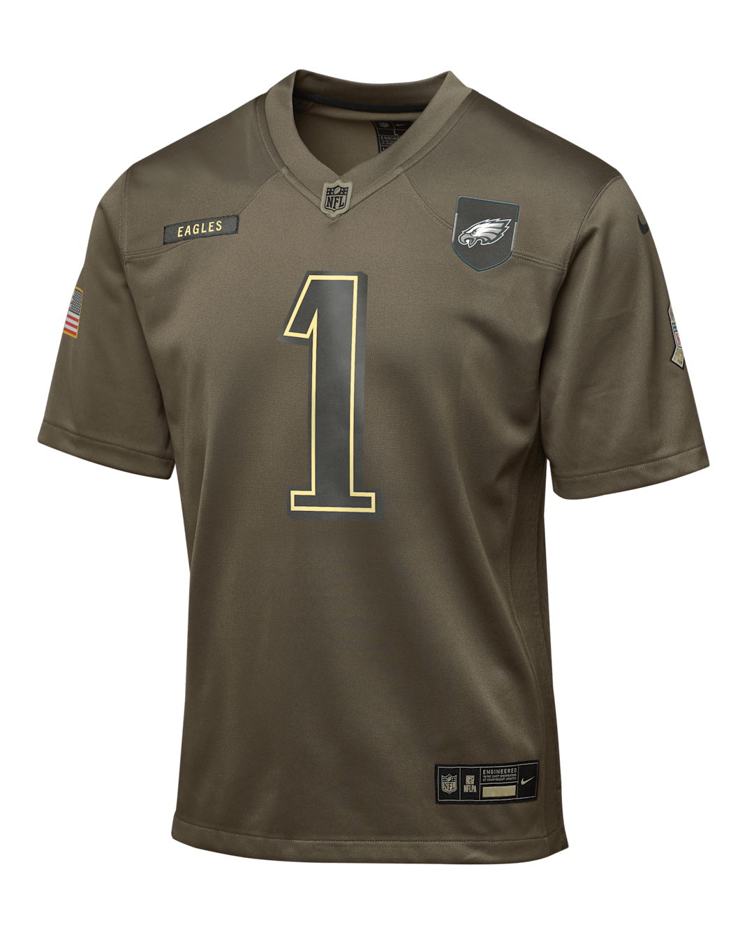 Jersey para niños talla grande Nike de la NFL Game de los Jalen Hurts Philadelphia Eagles Salute to Service - Oliva