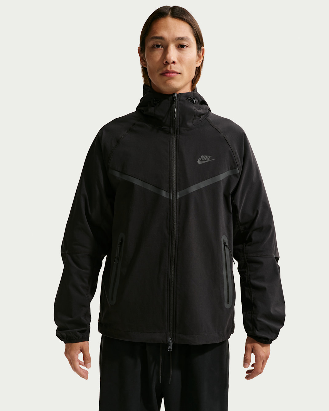 Nike Tech 男款 Dri-FIT 梭織全長式拉鍊 Windrunner 外套 - 黑色/黑色/黑色