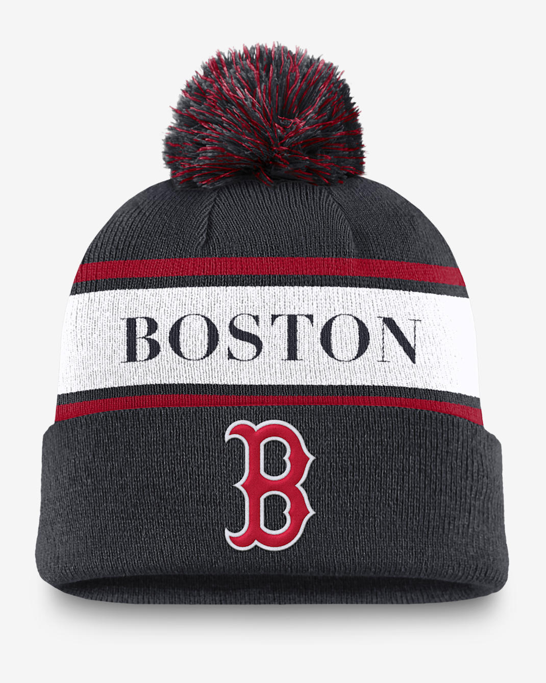 Boston Red Sox Team Stripe Peak Men's Nike MLB Cuffed Pom Beanie - Navy