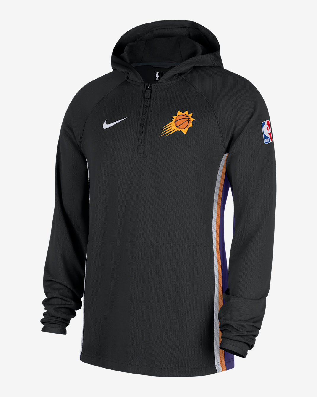 Sudadera con gorro Nike Dri-FIT de la NBA de cierre de 1/4 para hombre Phoenix Suns Zoned - Negro/Orquídea nuevo/Negro/Blanco