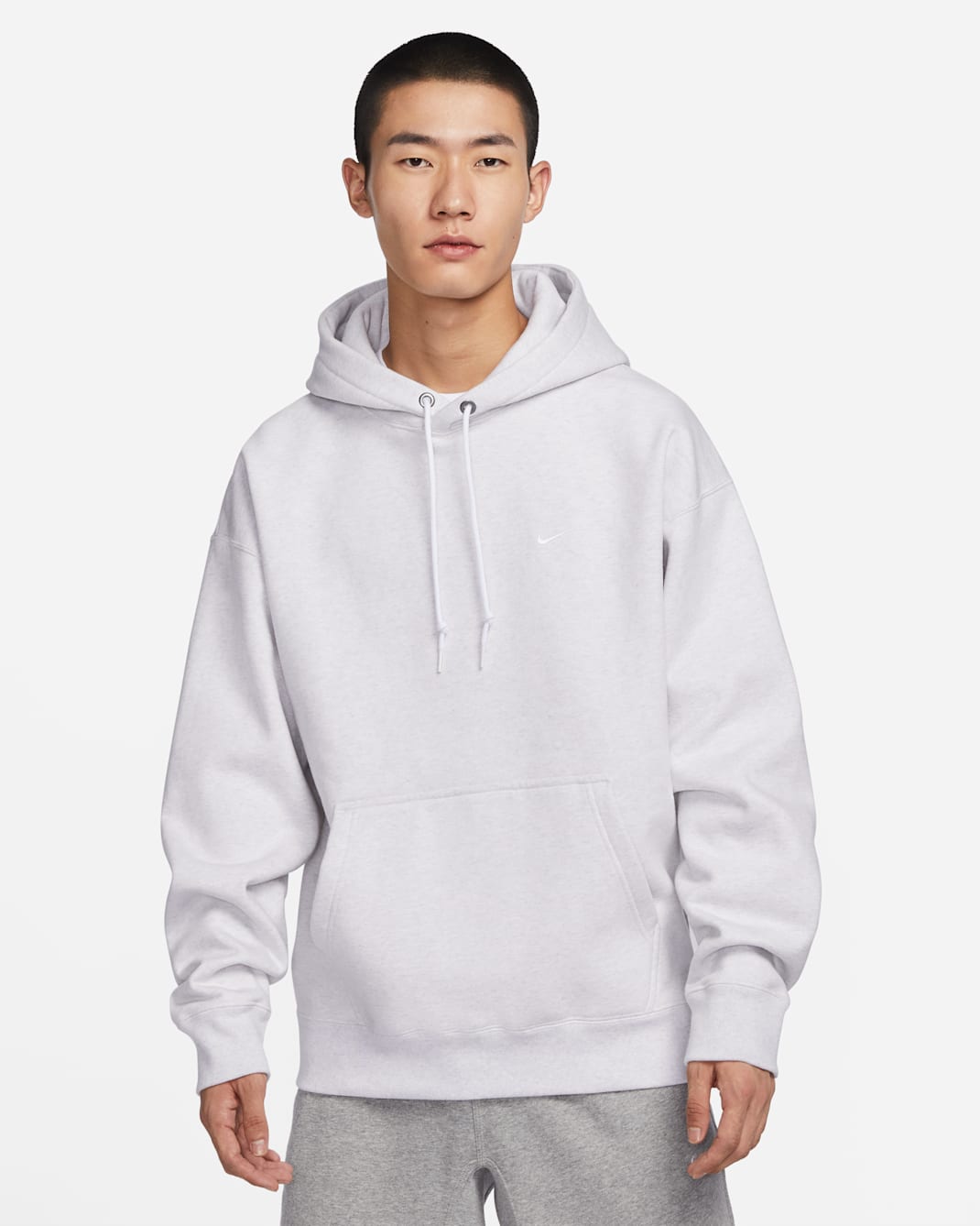 Nike Solo Swoosh Men's Fleece Pullover Hoodie - Birch Heather/White