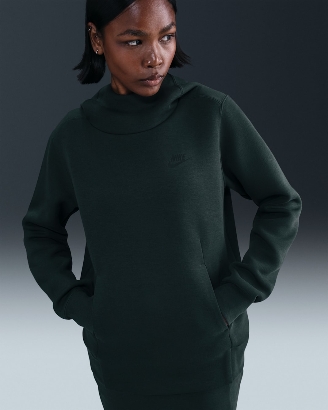 Sudadera con gorro para mujer Nike Sportswear Tech Fleece - Alga/Negro