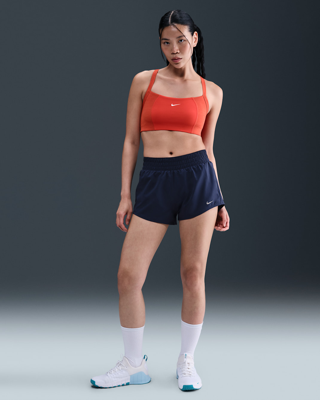 Nike Dri-FIT One 女款中腰 3" 隱藏式內裡短褲 - Midnight Navy/白色