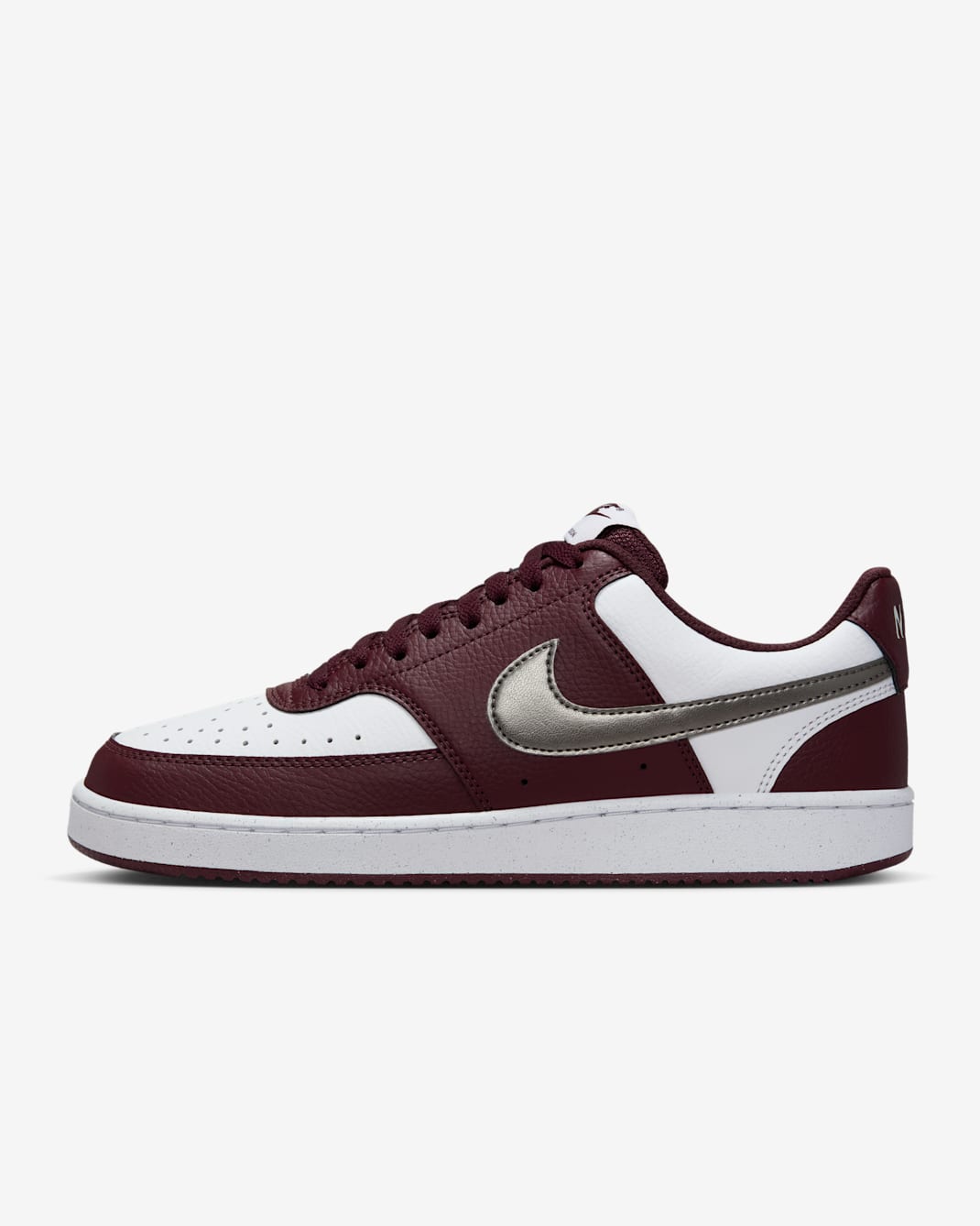 Nike Court Vision Low Women's Shoes - White/Burgundy Crush/Metallic Pewter