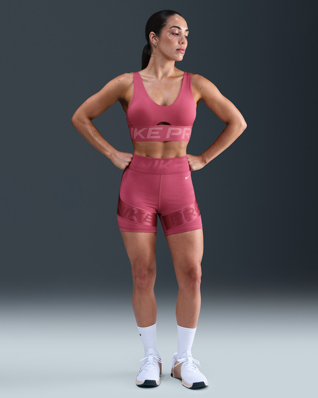 Nike Pro Sculpt Women's Dri-FIT High-Waisted 5" Biker Shorts - Sweet Beet/Rush Maroon/White