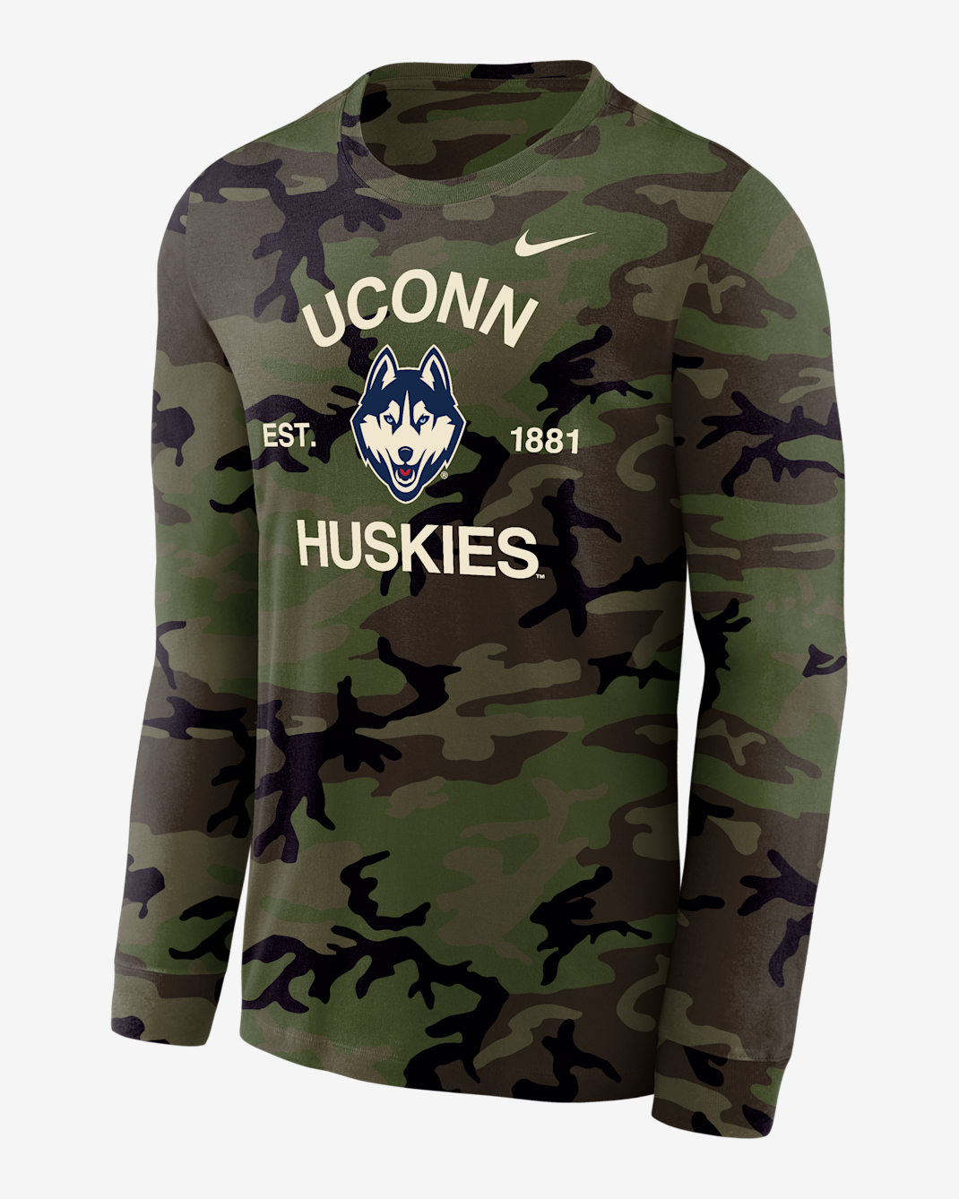 Connecticut Huskies Legend Men's Nike Dri-FIT Long-Sleeve T-Shirt - Medium Olive/Camo Green