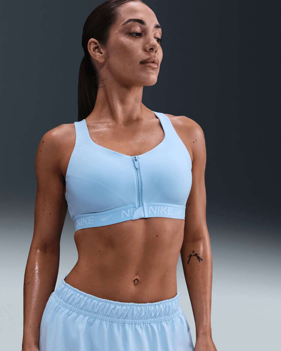 Nike Indy High-Support Women's Padded Front-Zip Sports Bra - Celestine Blue