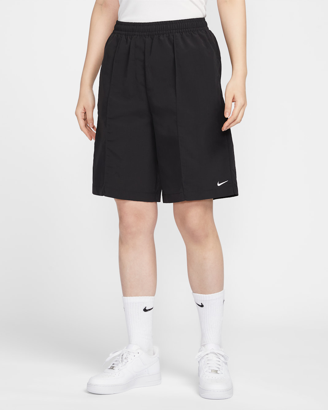 나이키 스포츠웨어 에브리씽 우븐 여성 하이웨이스트 9인치 쇼츠 - 블랙/화이트