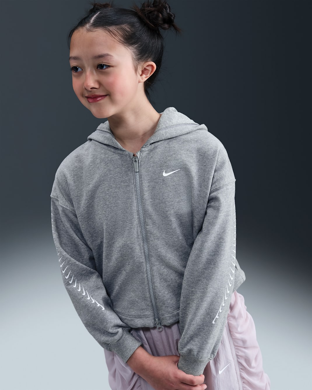 Nike Sportswear Girls' Dri-FIT Fleece Hoodie - Dark Grey Heather/White