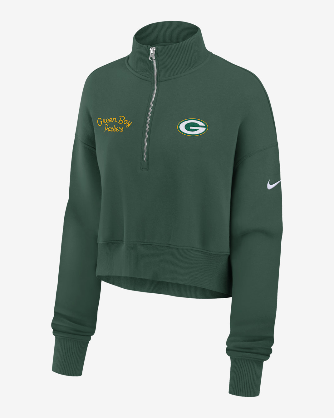 Green Bay Packers Phoenix Women's Nike NFL Cropped 1/4-Zip Crew - Green