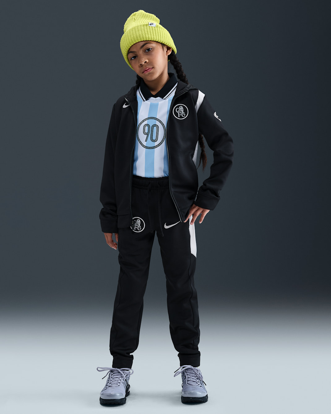 FC Chelsea Third Nike Total 90 Fußball-Trainingsanzug aus Webmaterial (ältere Kinder) - Schwarz/Field Silver/Field Silver