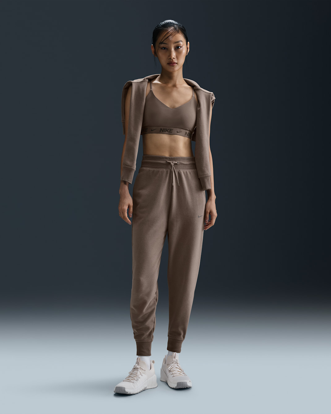 Nike Dri-FIT One Women's High-Waisted 7/8 French Terry Joggers - Mink Brown/Black