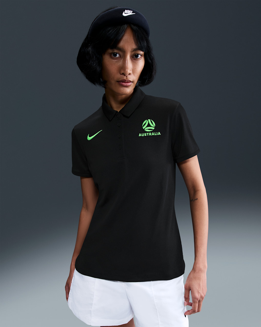Australia Victory Women's Nike Dri-FIT Football Polo - Black/Lime Blast