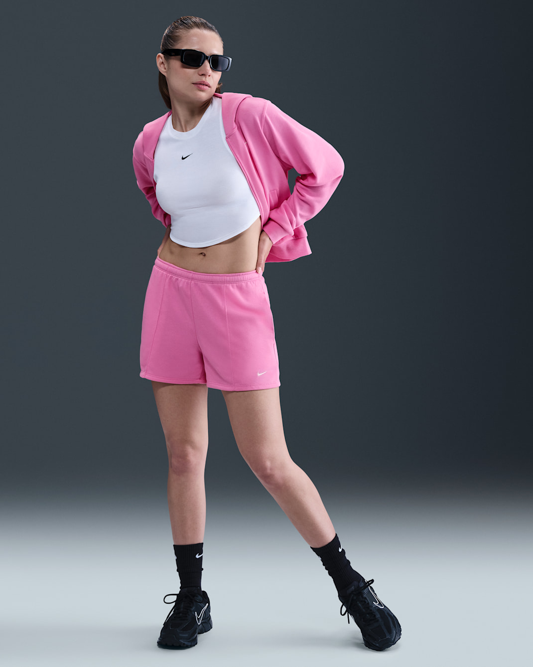 나이키 스포츠웨어 칠 테리 여성 미드라이즈 4인치 프렌치 테리 쇼츠 - 플레이풀 핑크/세일