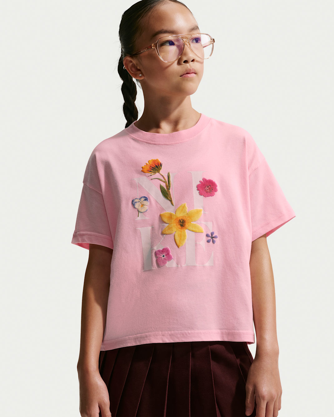 Nike Sportswear Big Kids' Boxy T-Shirt - Medium Soft Pink/Yellow/Orange/Summit White