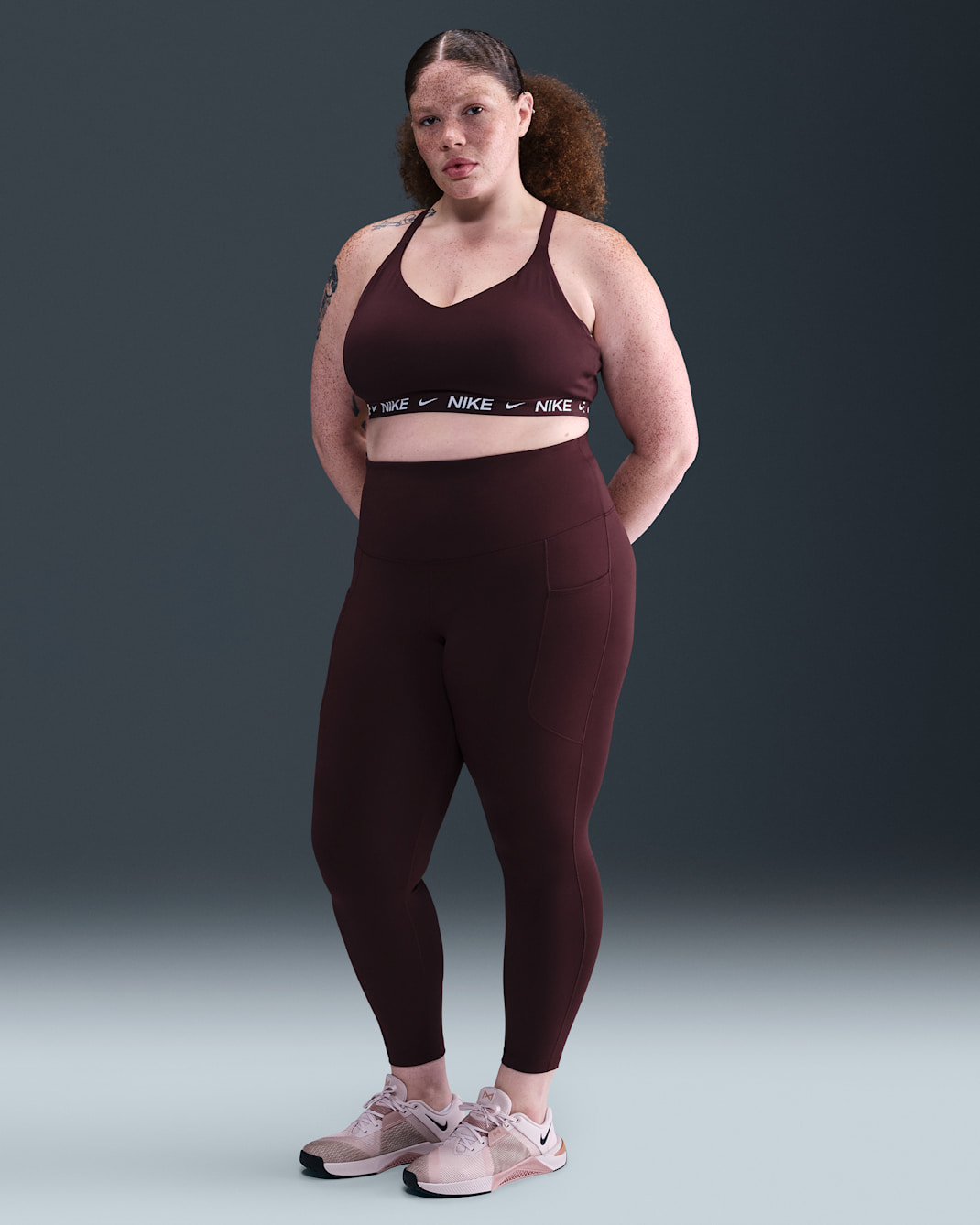 Nike One Women's High-Waisted 7/8 Leggings with Pockets (Plus Size) - Burgundy Crush/White