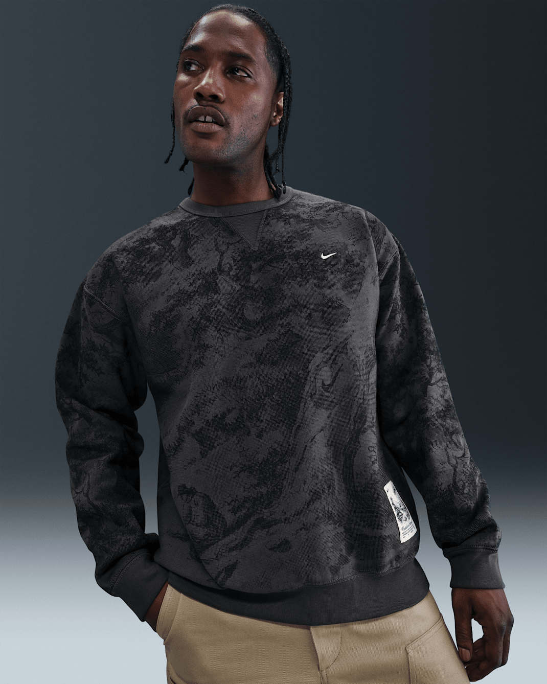 Nike Solo Swoosh Men's Fleece Crew - Medium Ash/Black/White