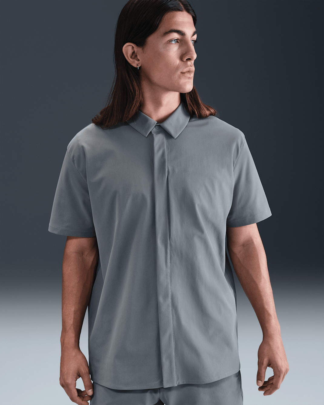 Nike 24.7 PerfectStretch Men's Dri-FIT Short-Sleeve Snap-Down Top - Smoke Grey/Nano Grey