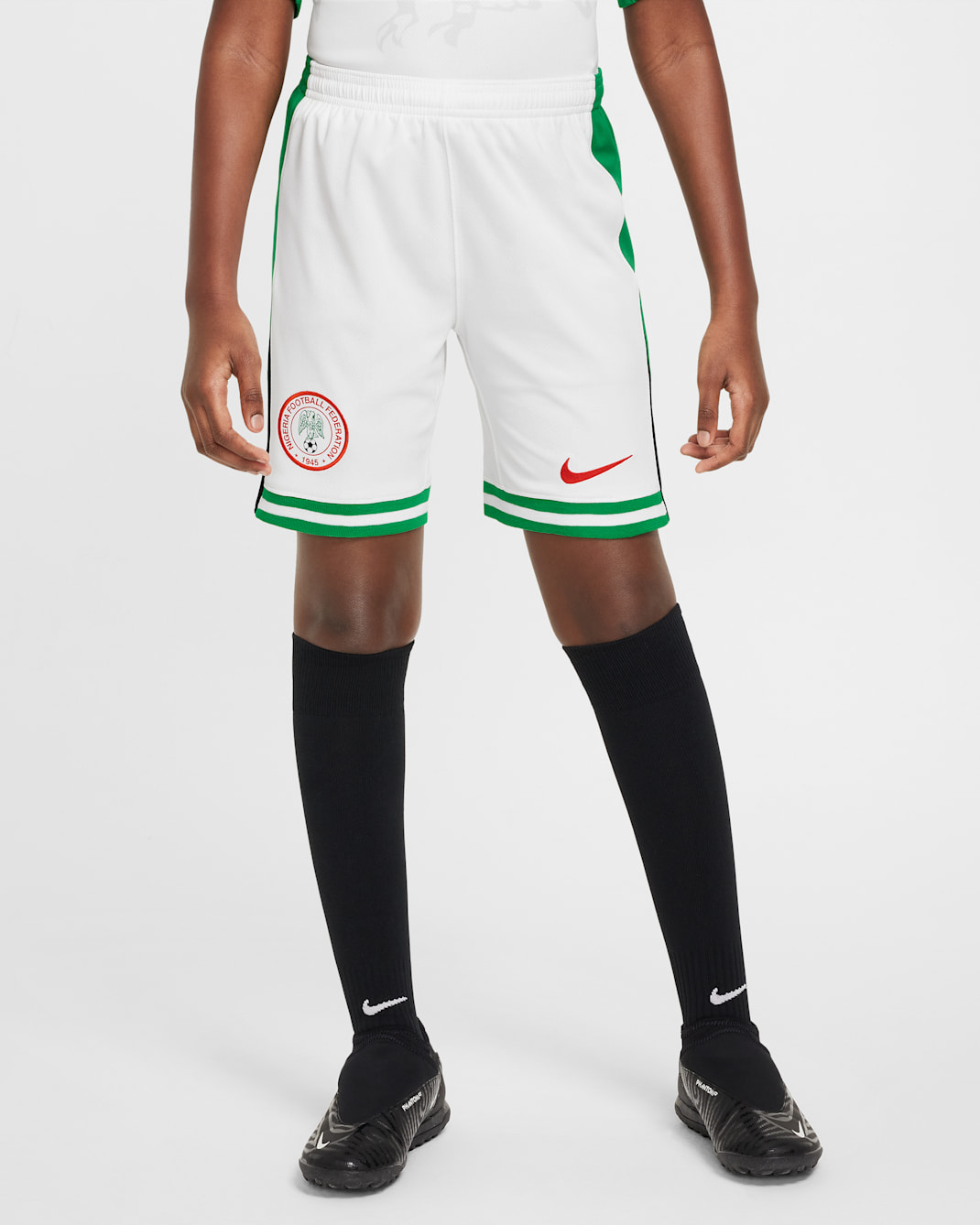 Nigeria 2024 Stadium Home Older Kids' Nike Dri-FIT Football Replica Shorts - White/Lucky Green/Challenge Red