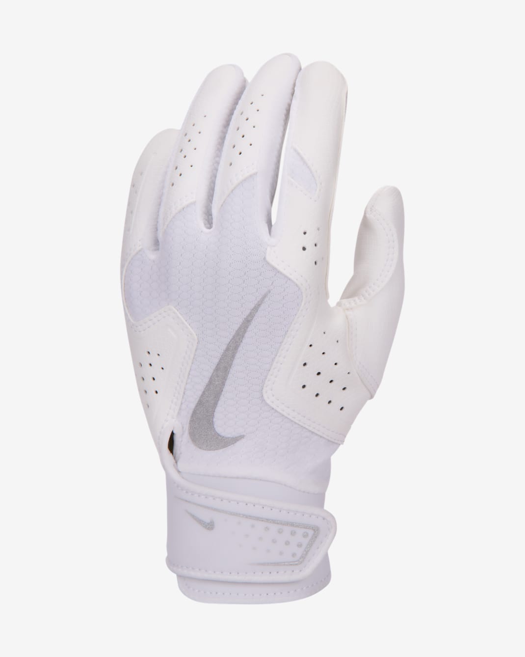 Nike Alpha 2.0 Kids' Baseball Batting Glove - White/White/Metallic Silver