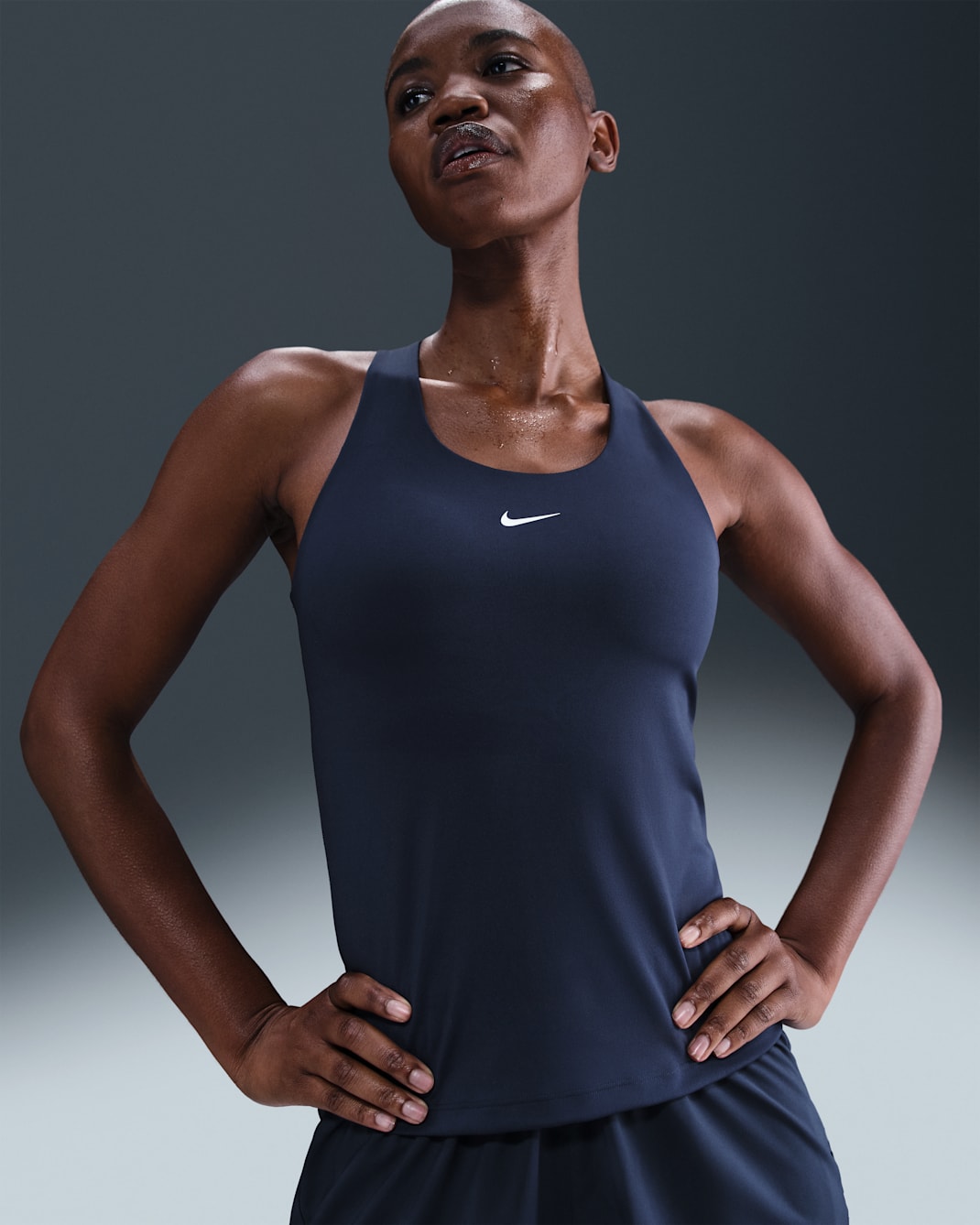 Nike Swoosh Women's Medium-support Padded Sports Bra Tank - Midnight Navy/White