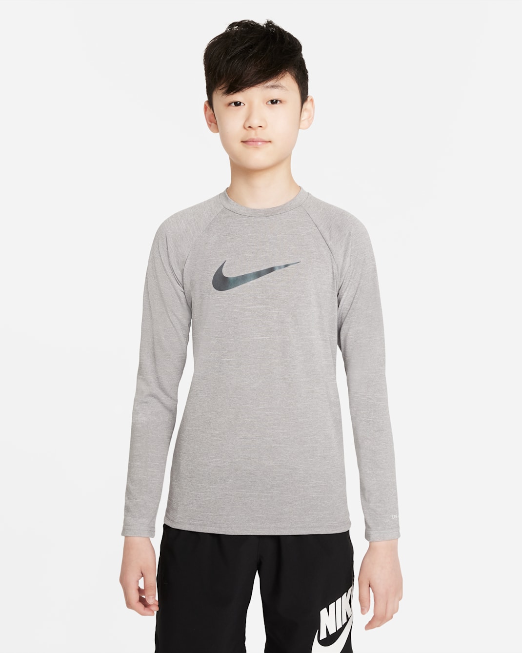 Camiseta de natación Hydroguard de manga larga para niño talla grande Nike Heather - Gris partícula/Negro metálico