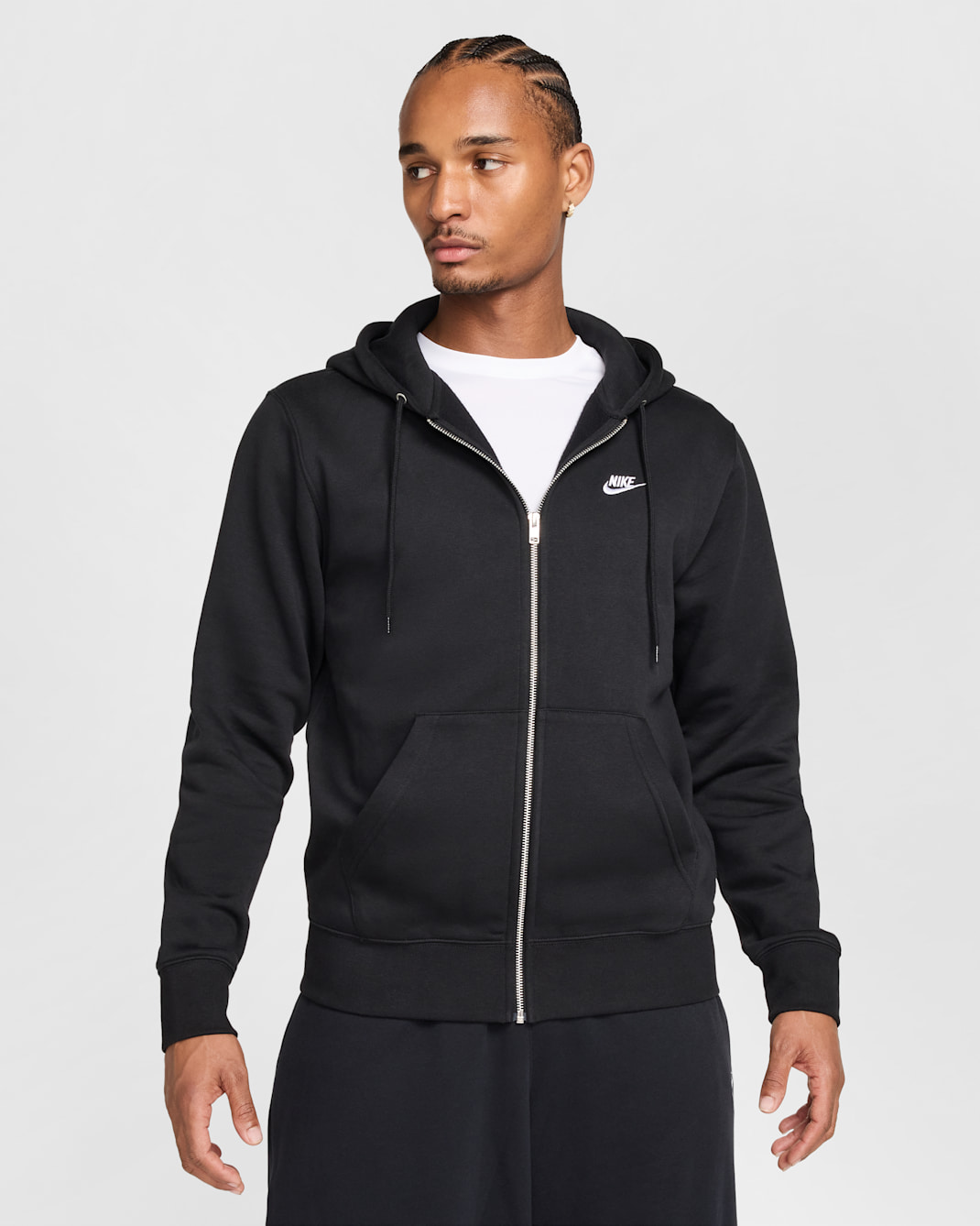 Nike Club Men's Full-Zip Fleece Hoodie - Black/Black/White