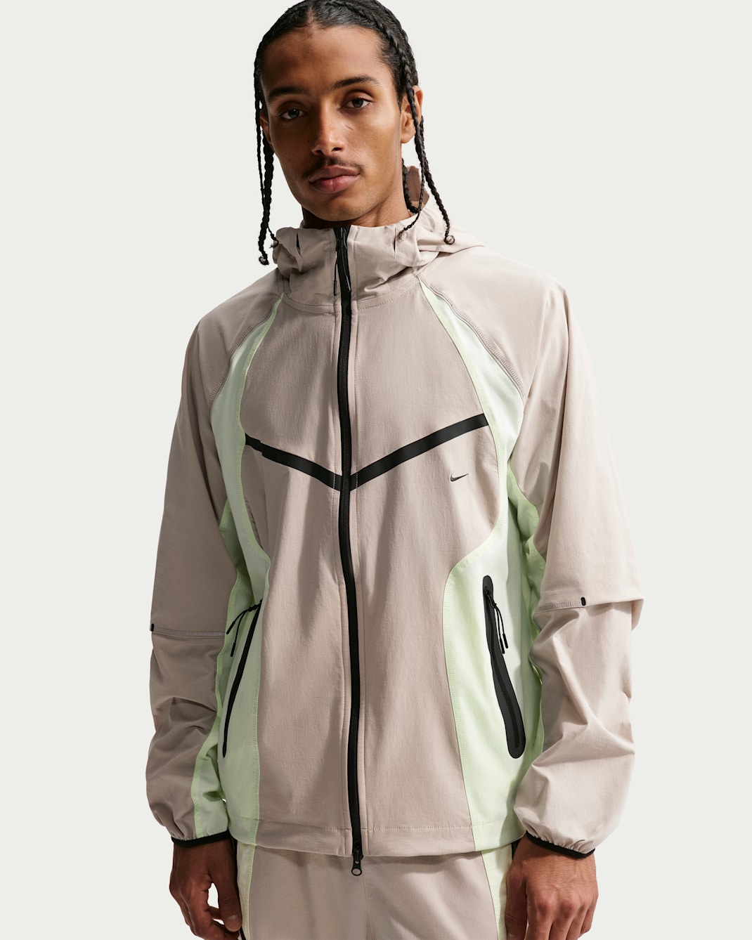 Nike Tech Men's Dri-FIT Woven Full-Zip Color-Block Windrunner Jacket - Cream II/Volt Tint/Black