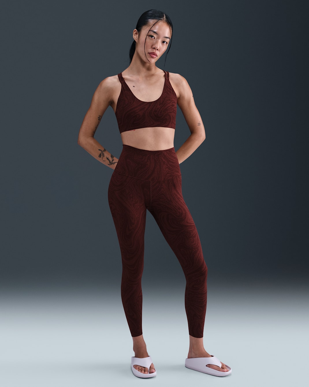 Nike Zenvy Women's High-Waisted 7/8 Printed Leggings - Burgundy Crush/Dark Team Red/White