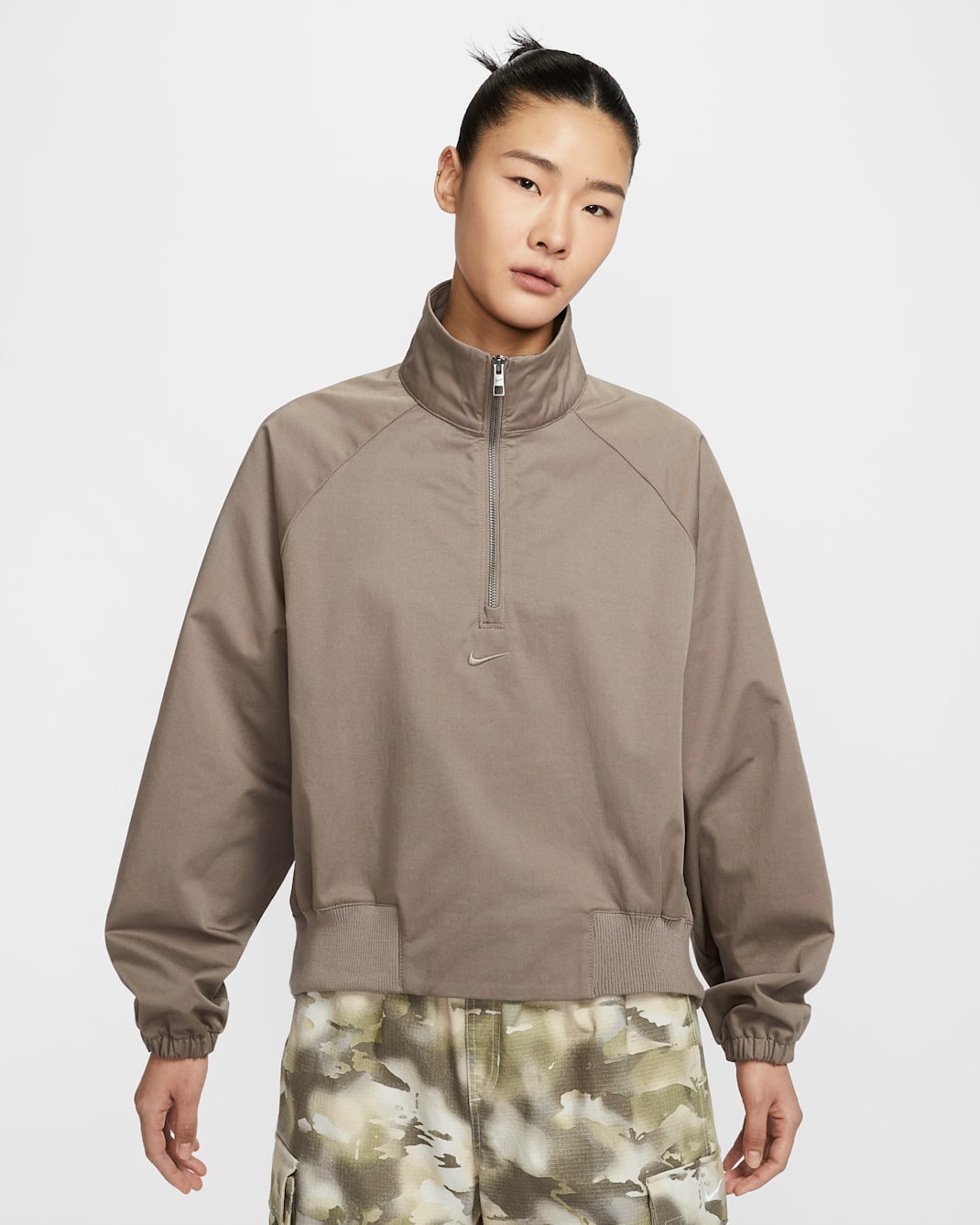 ナイキ スポーツウェア コレクション ウィメンズ オーバーサイズド ツイル 1/4ジップ トップ - ミンクブラウン/ミンクブラウン