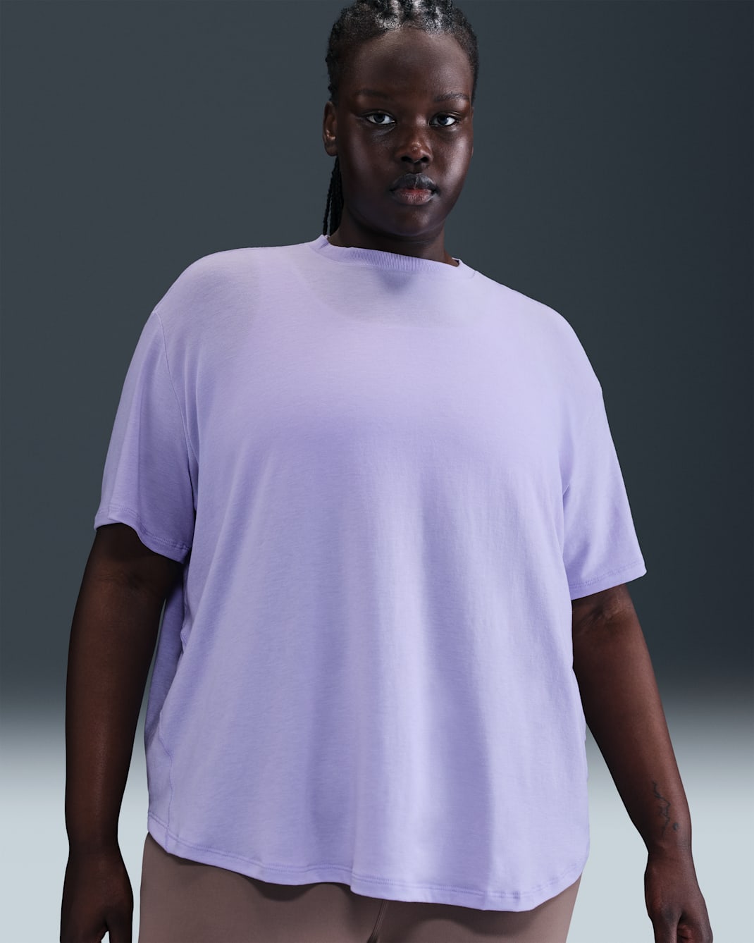 Nike One Relaxed Women's Dri-FIT Short-Sleeve Top (Plus Size) - Lilac Ice/Black