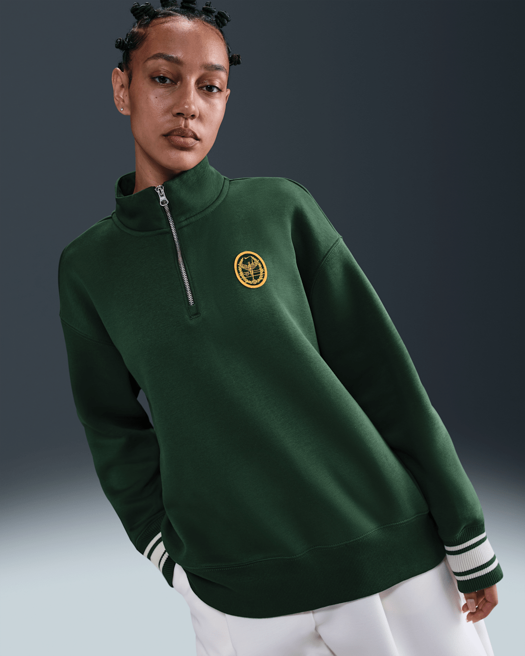 Nike Sportswear Phoenix Fleece Women's Oversized 1/4-Zip Long Sweatshirt - Fir/Light Orewood Brown/Laser Orange